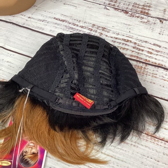 Bio Shag Tapered Wig FF27 Black w/ Blonde Swoop Heat Safe Adjustable Synthetic - Picture 7 of 7